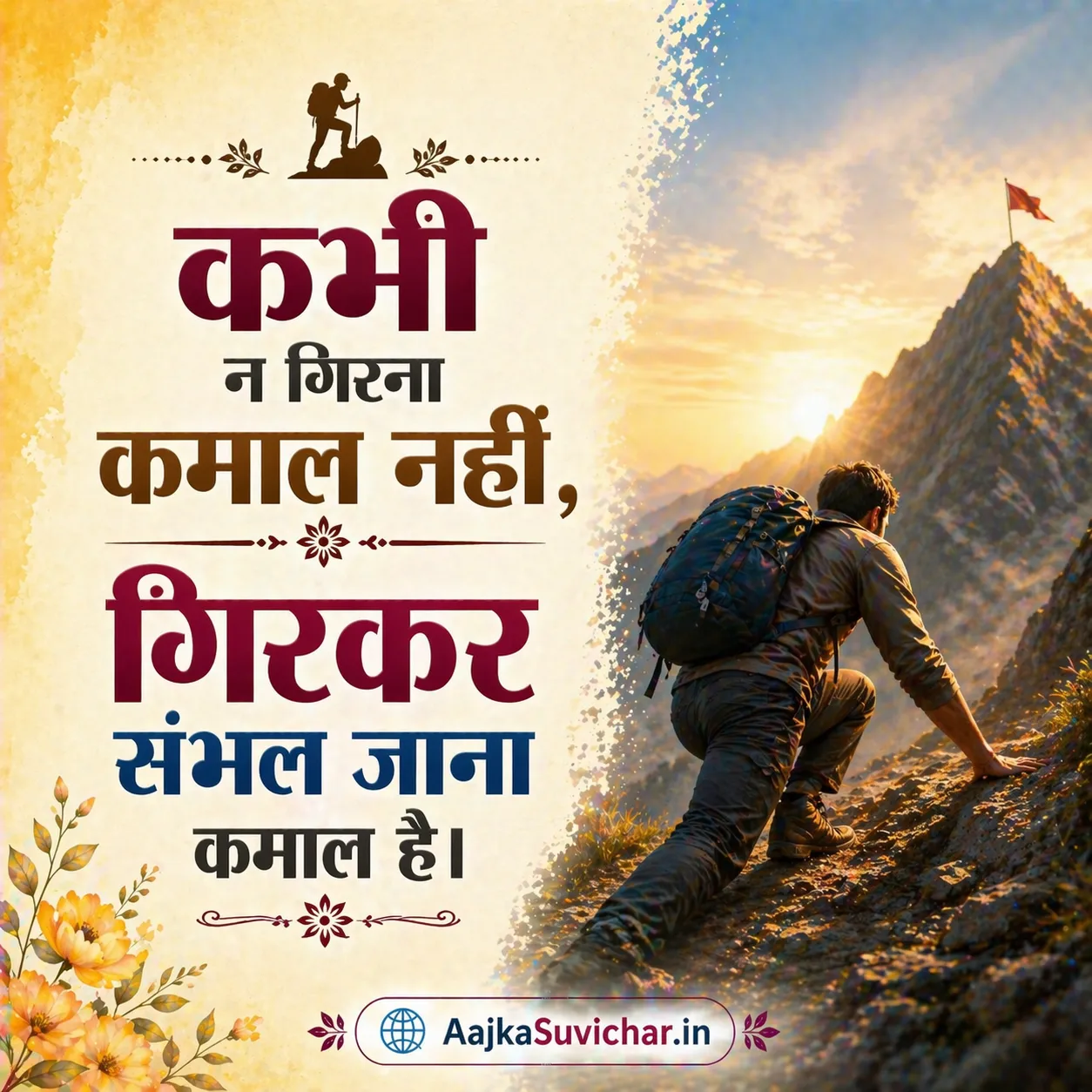 कभी न गिरना कमाल नहीं, गिरकर संभल जाना कमाल है।