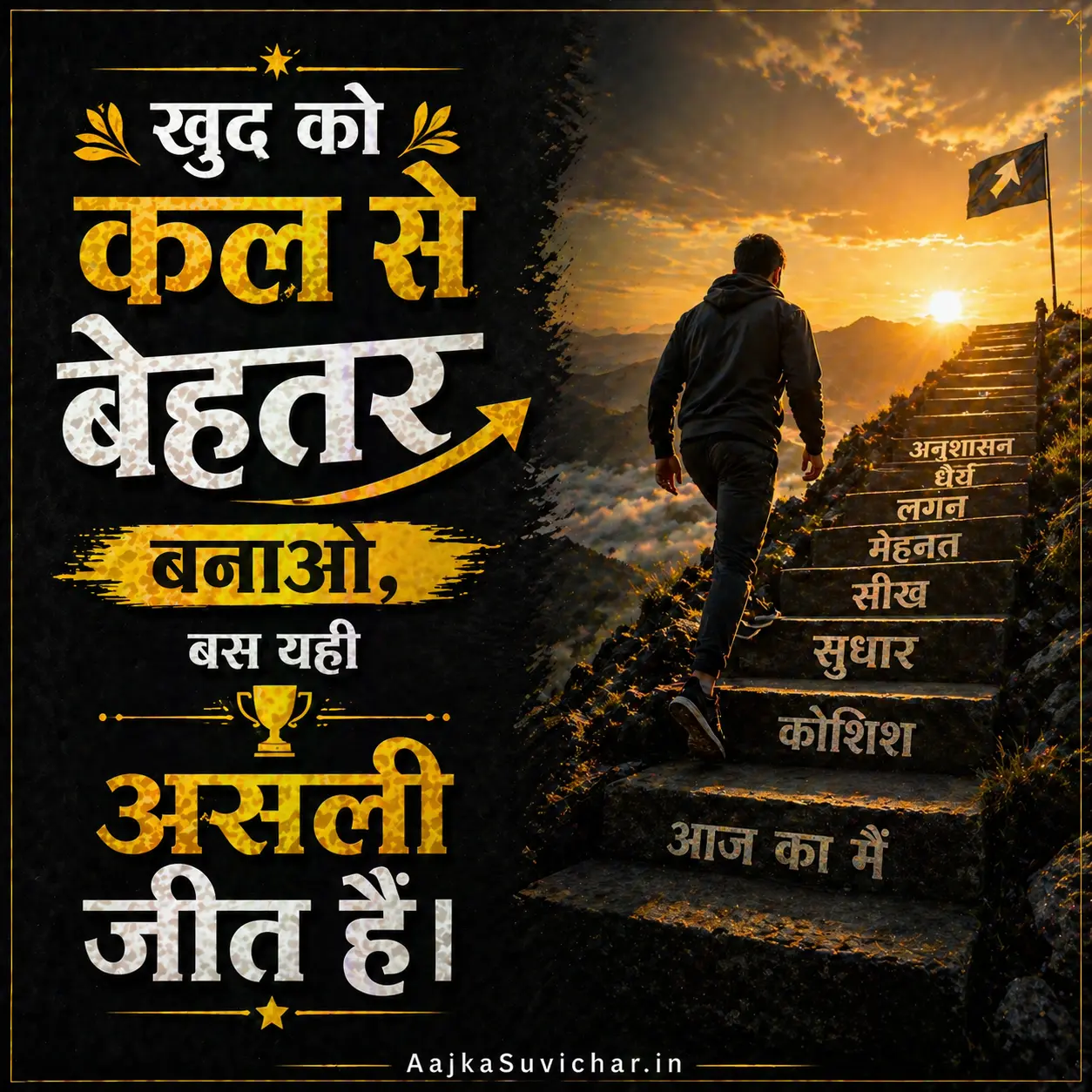 आज का सुविचार - 2 मार्च 2026 : खुद को कल से बेहतर बनाओ, बस यही असली जीत है। Make yourself better than yesterday, that's the real victory.