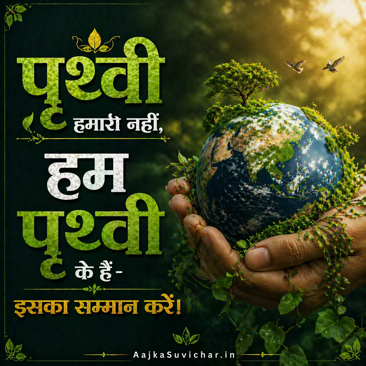 आज का सुविचार - 22 अप्रैल 2026 : पृथ्वी हमारी नहीं, हम पृथ्वी के हैं—इसका सम्मान करें। Earth is not ours, we belong to Earth—respect it.