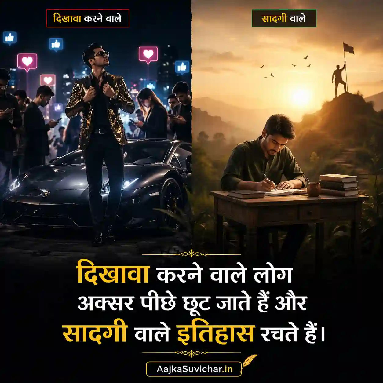 दिखावा करने वाले लोग अक्सर पीछे छूट जाते हैं और सादगी वाले इतिहास रचते हैं।