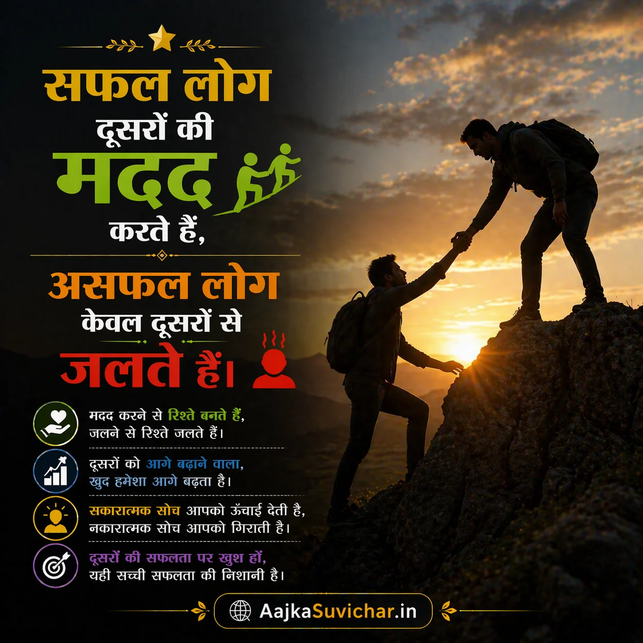 सफल लोग दूसरों की मदद करते हैं, असफल लोग केवल दूसरों से जलते हैं।