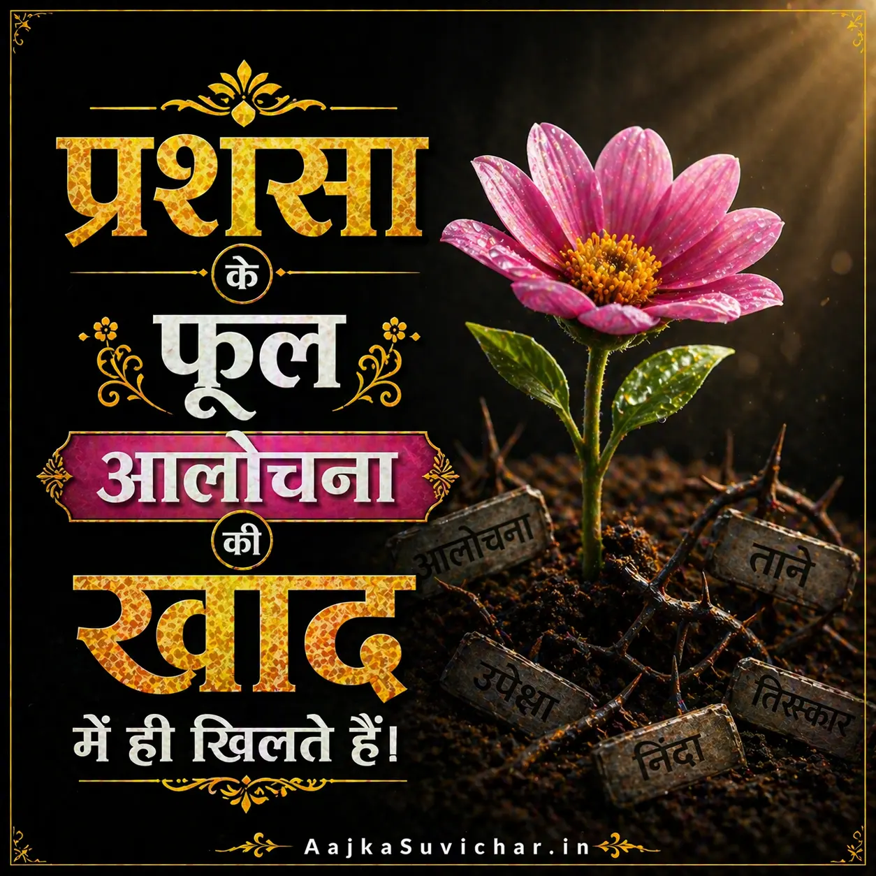 आज का सुविचार - 24 मई 2026 : प्रशंसा के फूल आलोचना की खाद में ही खिलते हैं। Flowers of praise bloom only in the fertilizer of criticism.